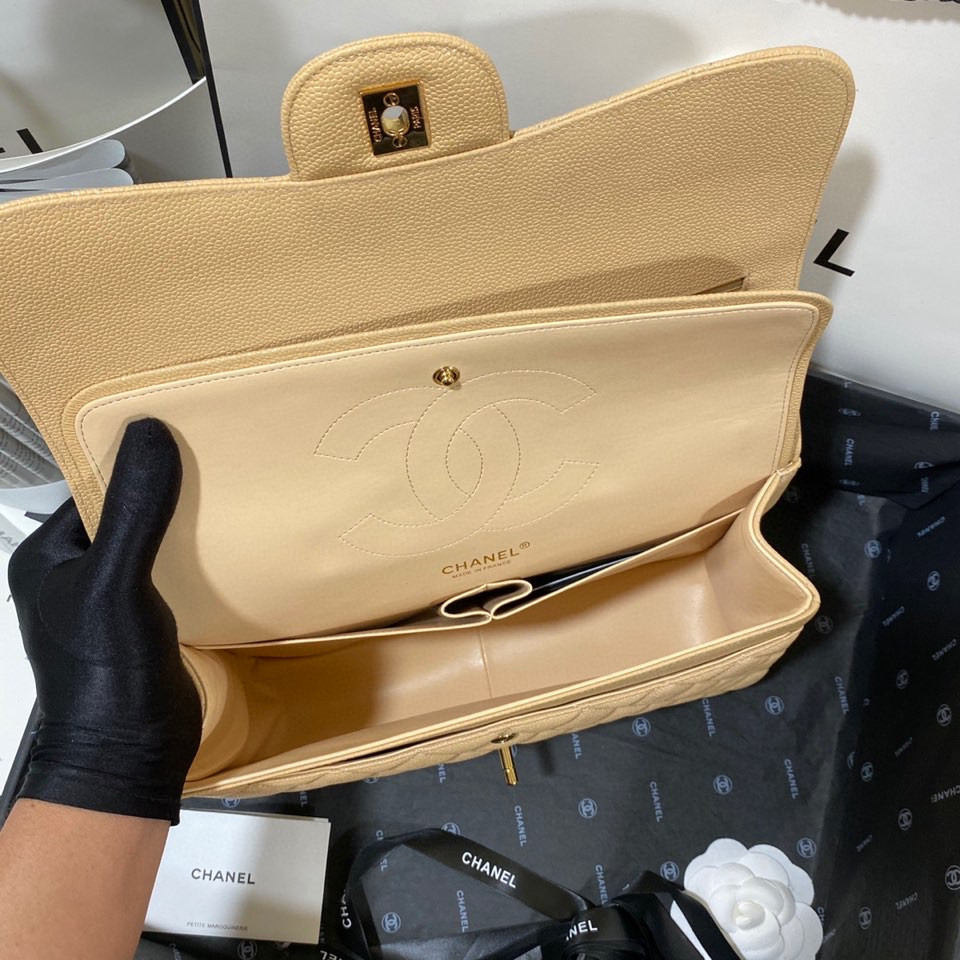 Ch*el Classic Flap Jumbo 30cm CF Khaki Gold 7.6 × 11.7 × 3.9 in