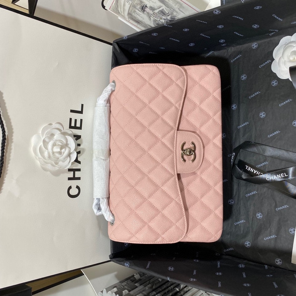 Ch*el Classic Flap Jumbo 30cm CF Pink Silver 7.6 × 11.7 × 3.9 in
