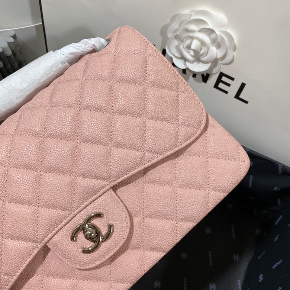 Ch*el Classic Flap Jumbo 30cm CF Pink Silver 7.6 × 11.7 × 3.9 in