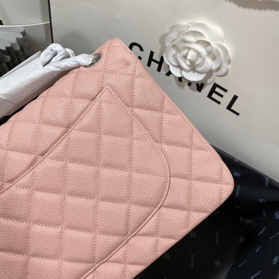 Ch*el Classic Flap Jumbo 30cm CF Pink Silver 7.6 × 11.7 × 3.9 in