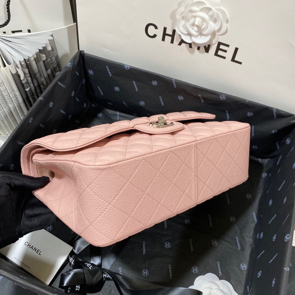 Ch*el Classic Flap Jumbo 30cm CF Pink Silver 7.6 × 11.7 × 3.9 in