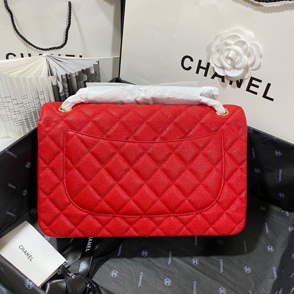 Ch*el Classic Flap Jumbo 30cm CF Red Gold 7.6 × 11.7 × 3.9 in