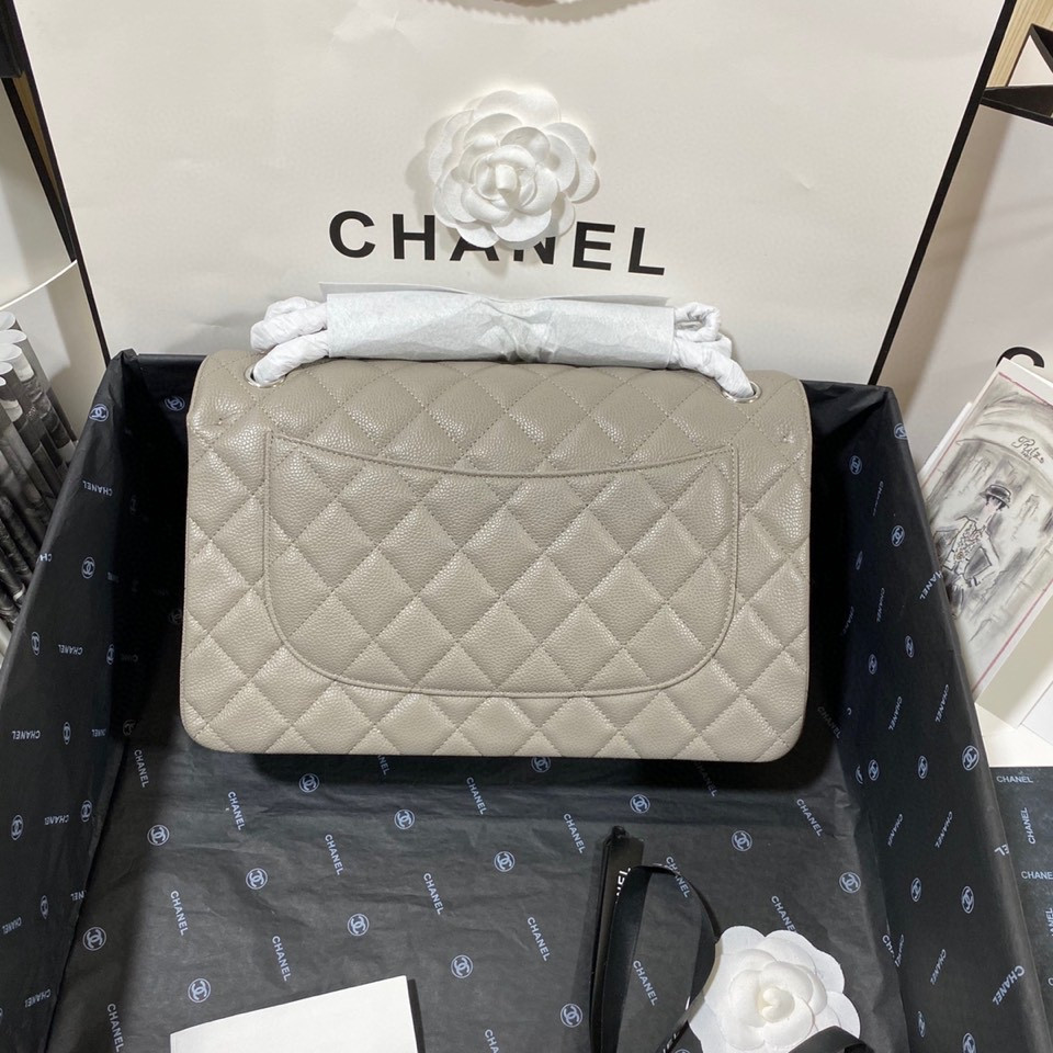 Ch*el Classic Flap Jumbo 30cm CF Grey Silver 7.6 × 11.7 × 3.9 in