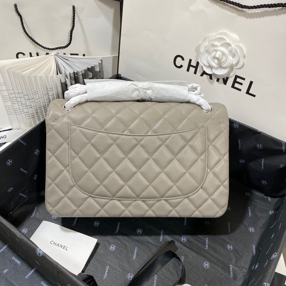 Ch*el Classic Flap Jumbo 30cm CF Grey Silver 7.6 × 11.7 × 3.9 in