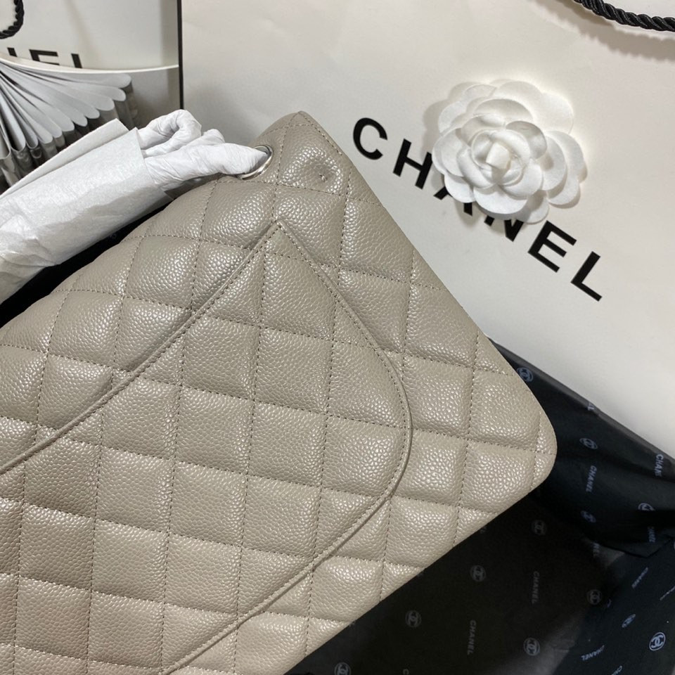 Ch*el Classic Flap Jumbo 30cm CF Grey Silver 7.6 × 11.7 × 3.9 in