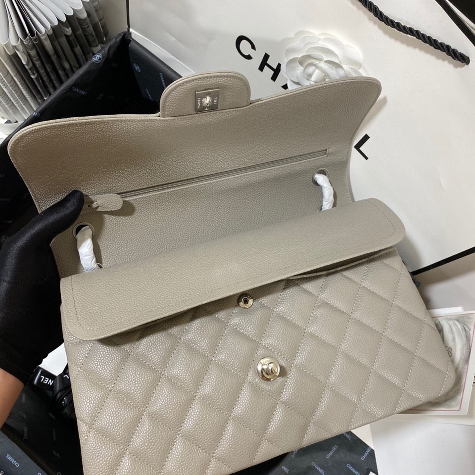Ch*el Classic Flap Jumbo 30cm CF Grey Silver 7.6 × 11.7 × 3.9 in