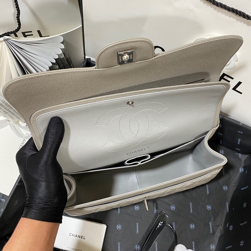 Ch*el Classic Flap Jumbo 30cm CF Grey Silver 7.6 × 11.7 × 3.9 in