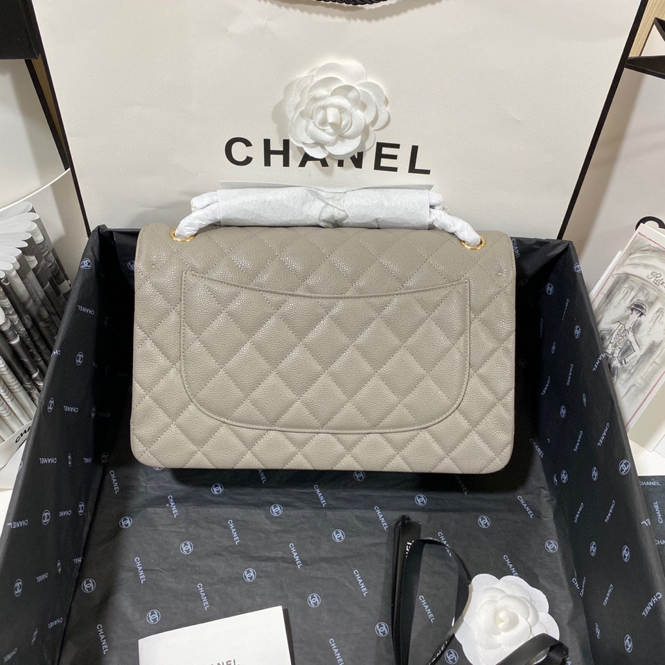 Ch*el Classic Flap Jumbo 30cm CF Grey Gold 7.6 × 11.7 × 3.9 in