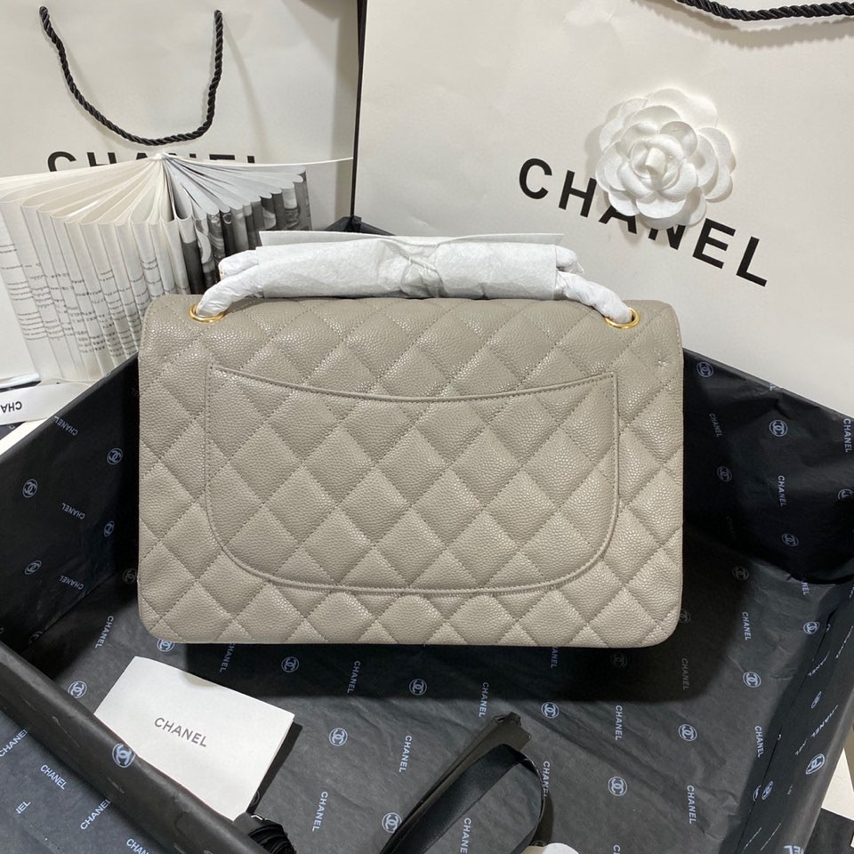 Ch*el Classic Flap Jumbo 30cm CF Grey Gold 7.6 × 11.7 × 3.9 in