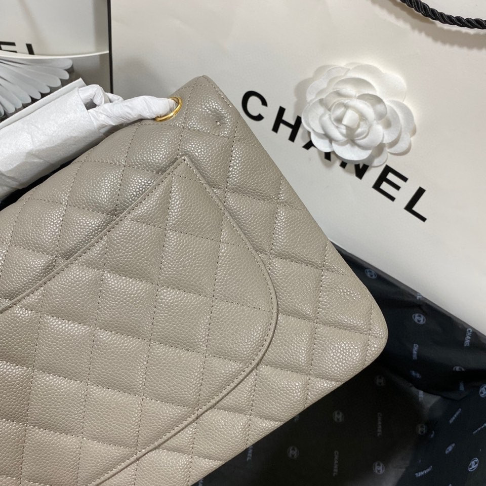 Ch*el Classic Flap Jumbo 30cm CF Grey Gold 7.6 × 11.7 × 3.9 in