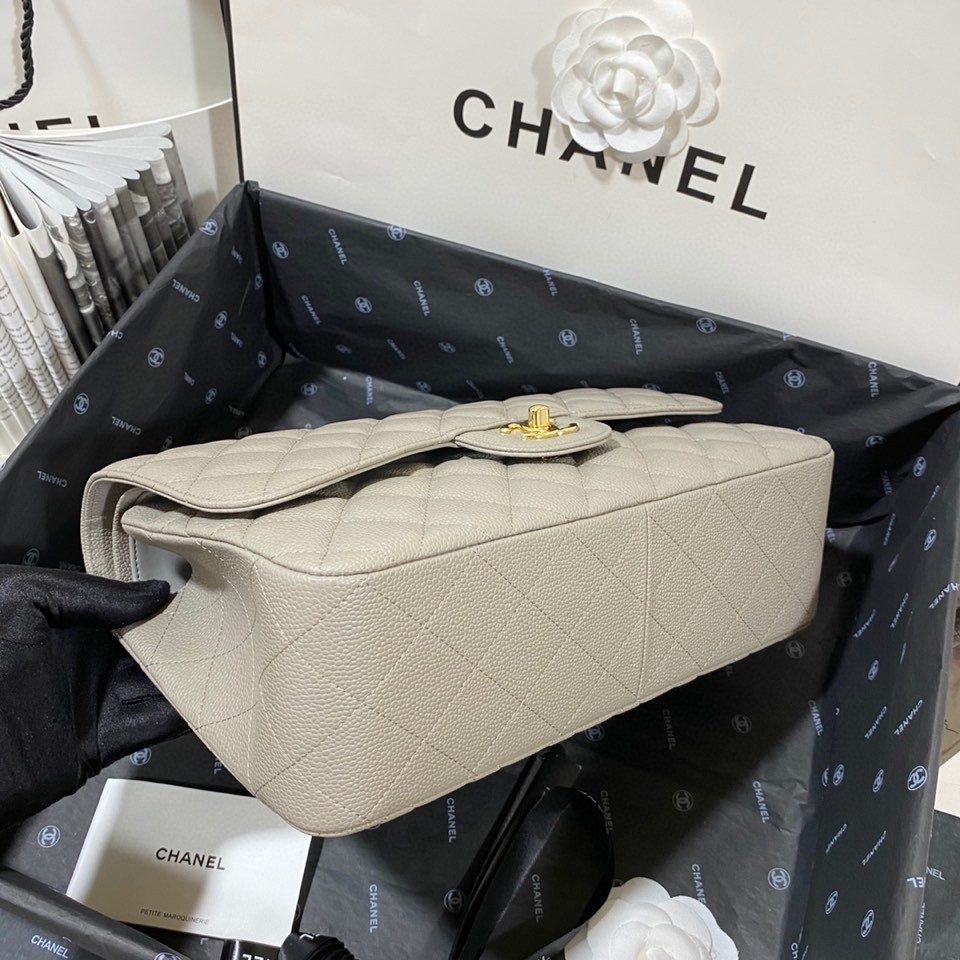 Ch*el Classic Flap Jumbo 30cm CF Grey Gold 7.6 × 11.7 × 3.9 in