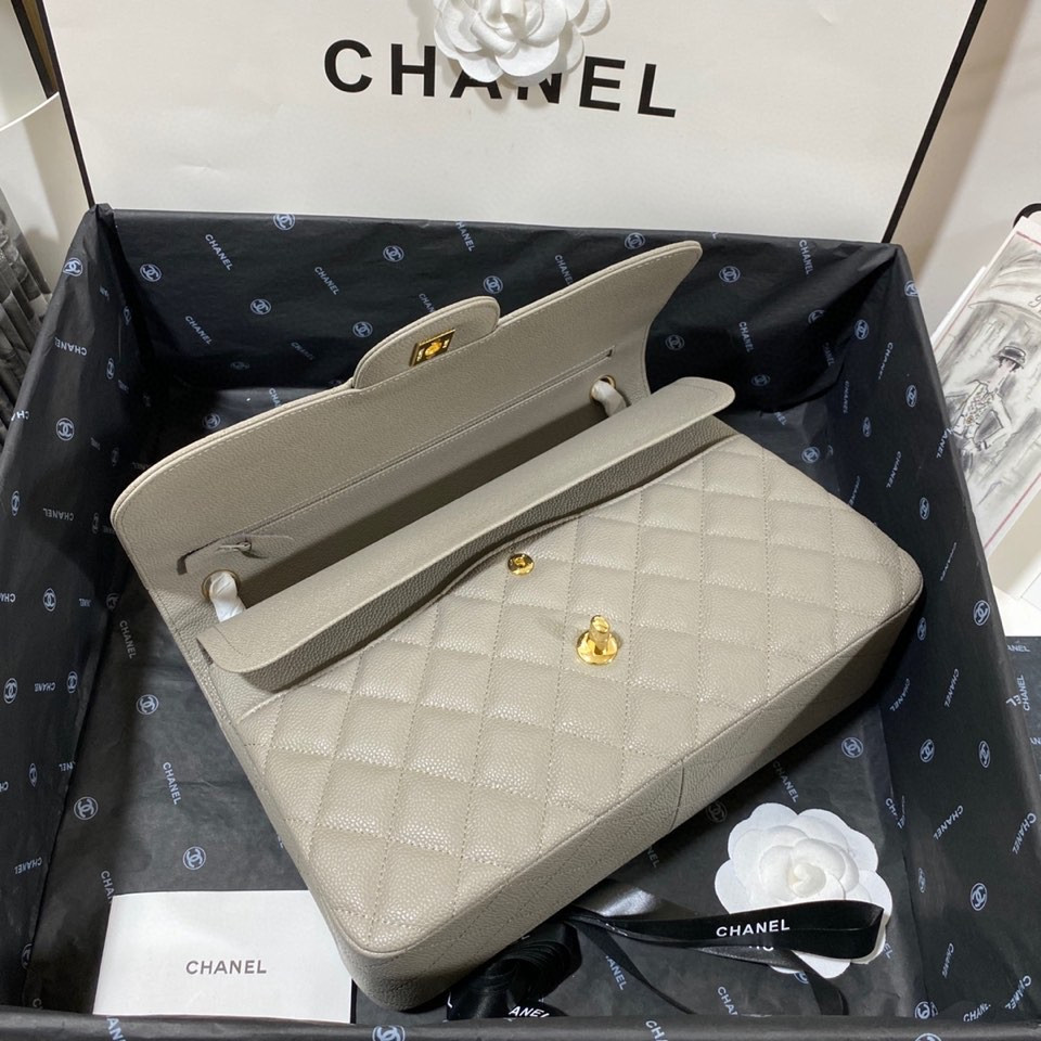 Ch*el Classic Flap Jumbo 30cm CF Grey Gold 7.6 × 11.7 × 3.9 in