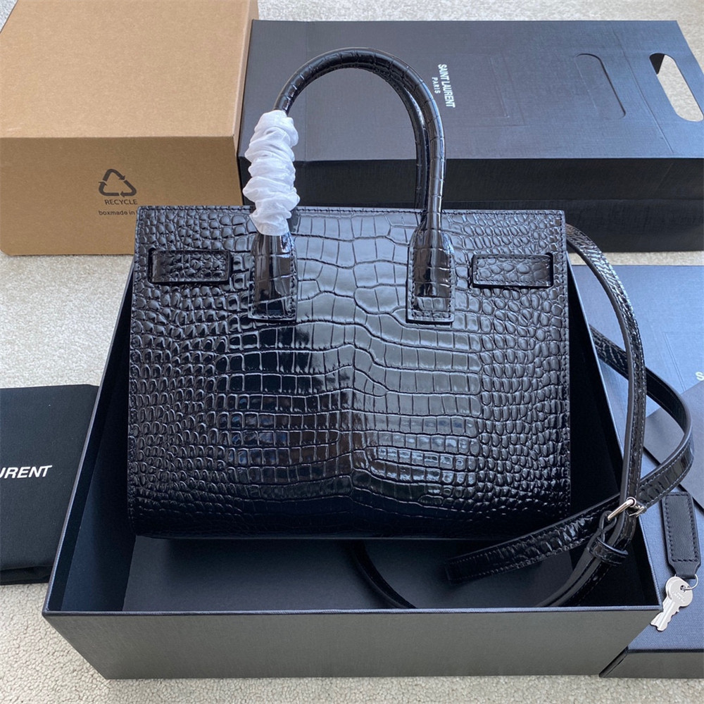 Y*L SAC DE JOUR BABY IN CROCODILE EMBOSSED LEATHER BLACK