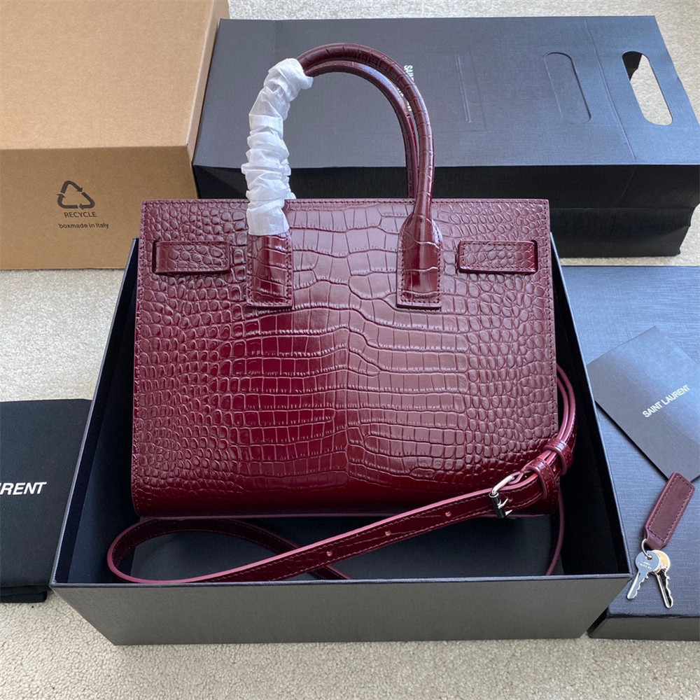 Y*L SAC DE JOUR BABY IN CROCODILE EMBOSSED LEATHER RED