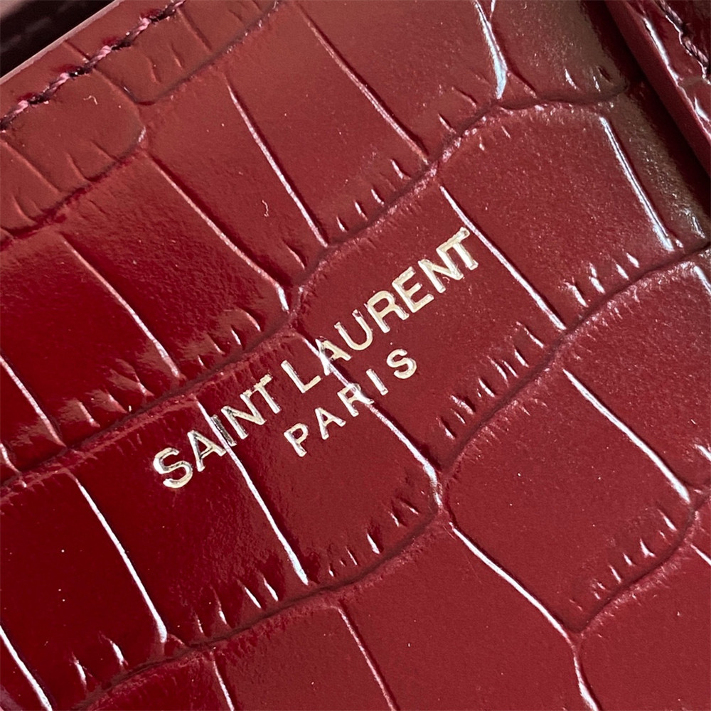 Y*L SAC DE JOUR NANO IN CROCODILE EMBOSSED LEATHER ROUGE LEGION 8.6 X 6.8 X 3.5 INCHES
