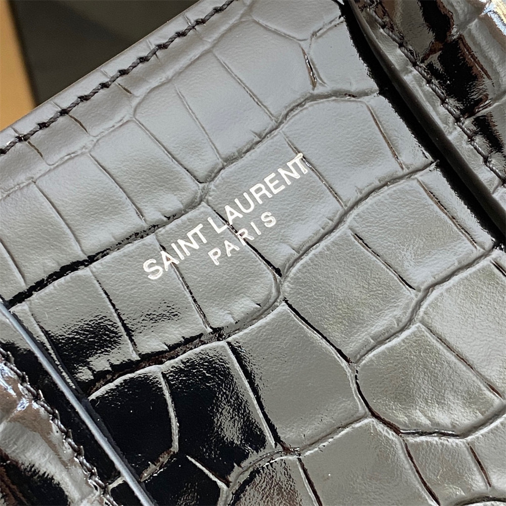 Y*L SAC DE JOUR NANO IN CROCODILE EMBOSSED LEATHER BLACK 8.6 X 6.8 X 3.5 INCHES