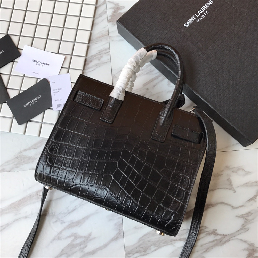 Y*L SAC DE JOUR NANO IN MATTE CROCODILE EMBOSSED LEATHER BLACK