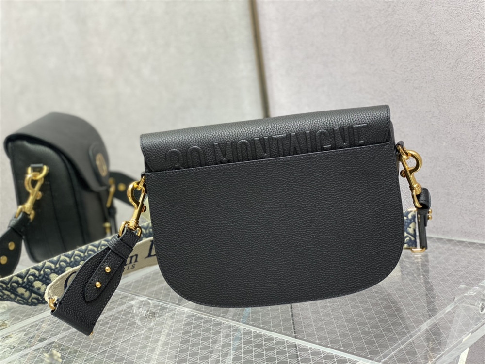 LARGE D*0r BOBBY BAG Black Grained Calfskin