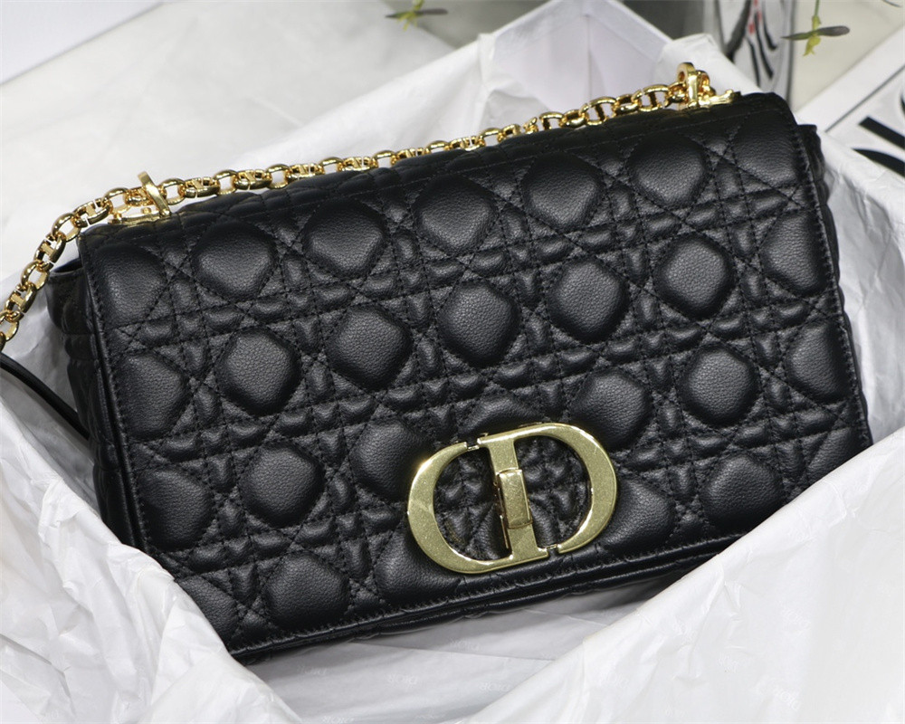 LARGE D*0r CARO BAG Black S*pple Cannage Calfskin 29 x 18 x 10 cm