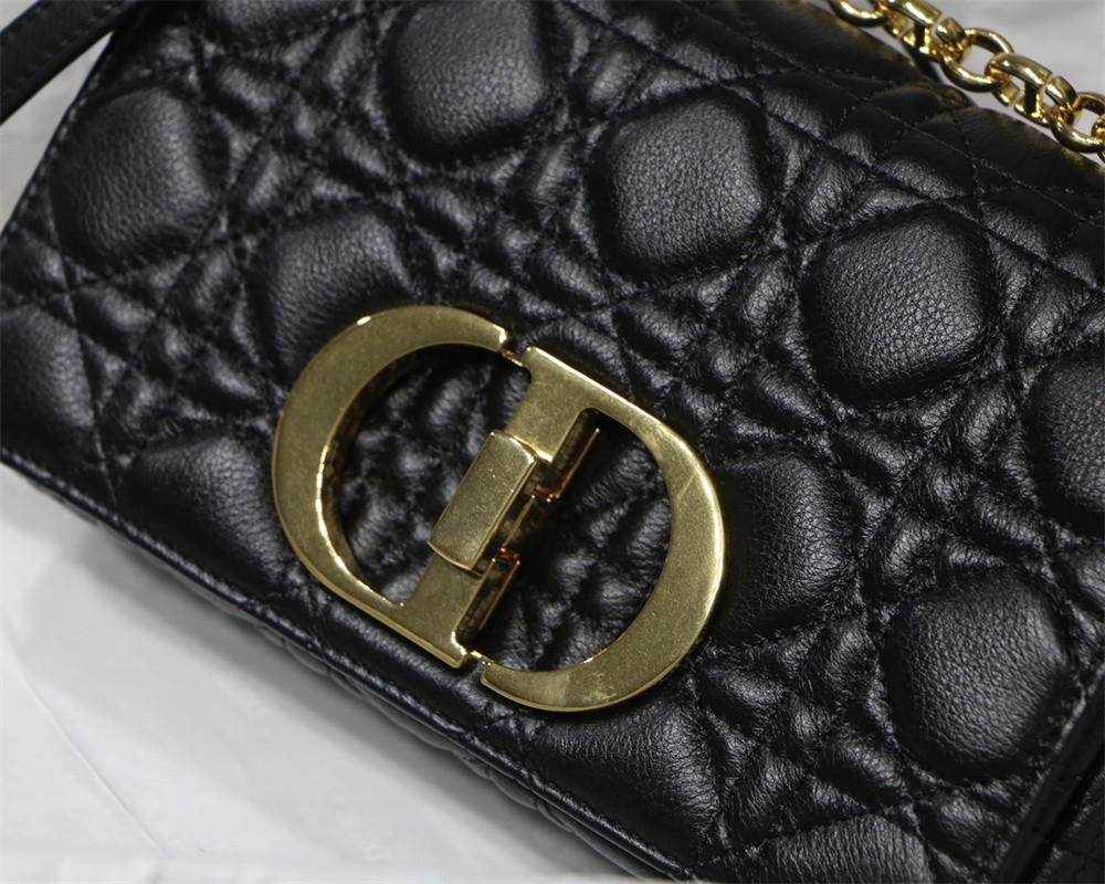 SMALL D*0r CARO BAG Black S*pple Cannage Calfskin 20 x 12 x 7 cm