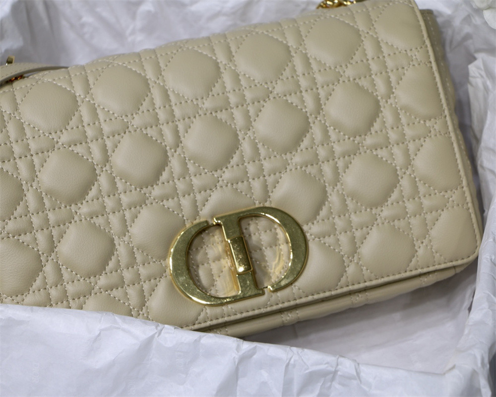 LARGE D*0r CARO BAG Beige S*pple Cannage Calfskin 29 x 18 x 10 cm
