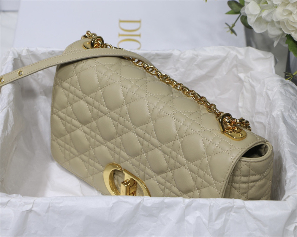 LARGE D*0r CARO BAG Beige S*pple Cannage Calfskin 29 x 18 x 10 cm