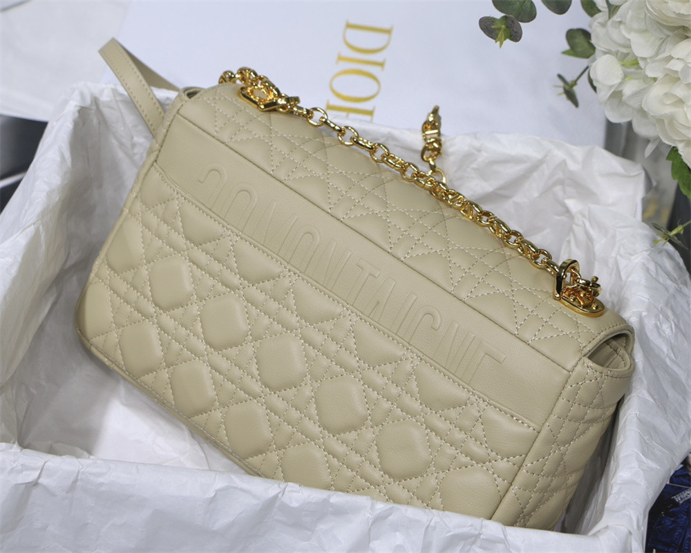LARGE D*0r CARO BAG Beige S*pple Cannage Calfskin 29 x 18 x 10 cm