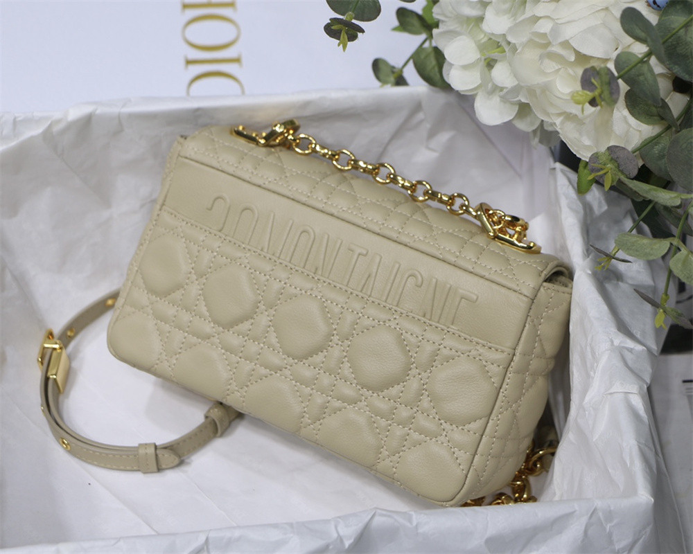 SMALL D*0r CARO BAG Beige S*pple Cannage Calfskin 20 x 12 x 7 cm