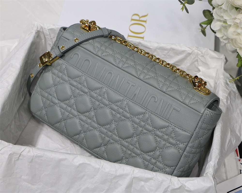LARGE D*0r CARO BAG Stone Gray S*pple Cannage Calfskin 29 x 18 x 10 cm