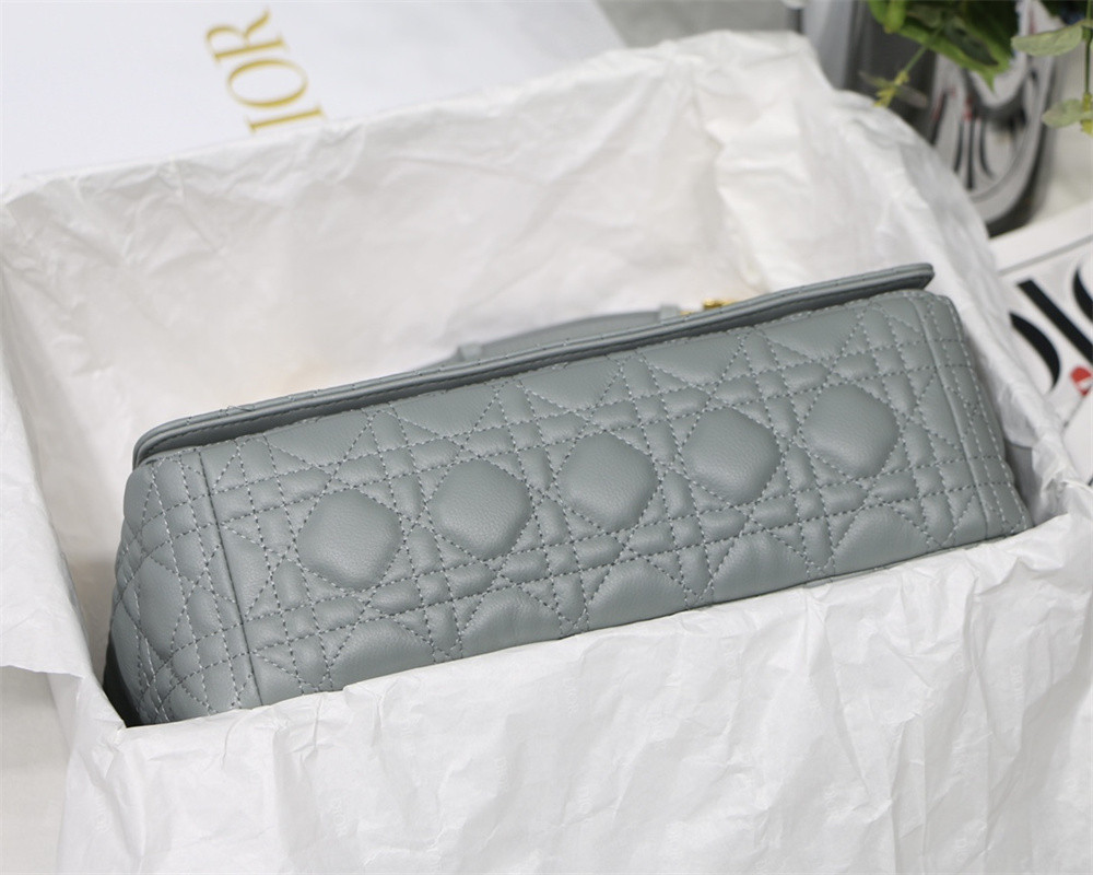 LARGE D*0r CARO BAG Stone Gray S*pple Cannage Calfskin 29 x 18 x 10 cm