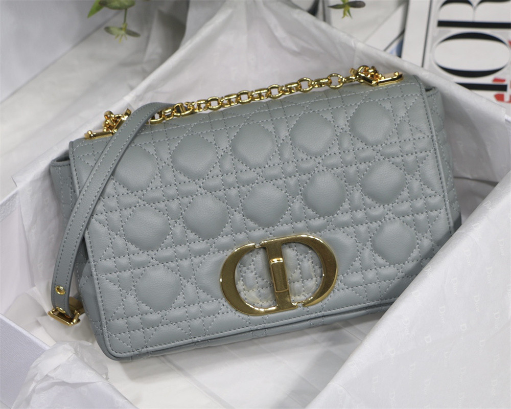 MEDIUM D*0r CARO BAG Ethereal Gray S*pple Cannage Calfskin 25.5 x 15.5 x 8 cm