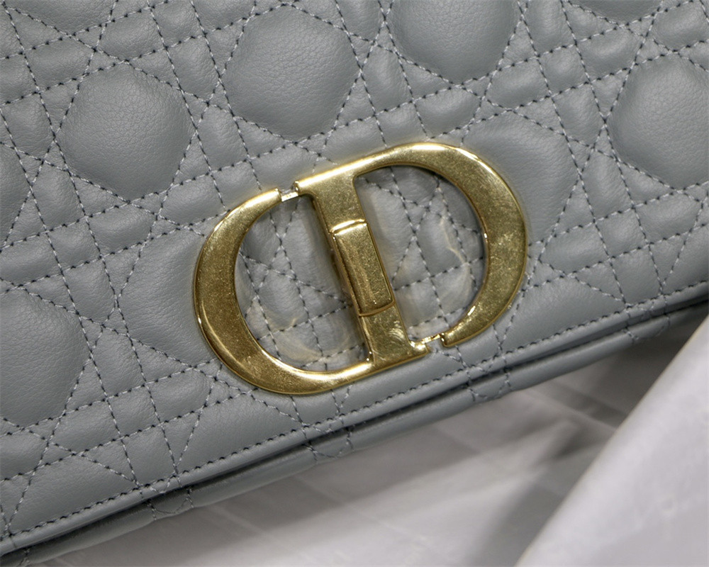 MEDIUM D*0r CARO BAG Ethereal Gray S*pple Cannage Calfskin 25.5 x 15.5 x 8 cm