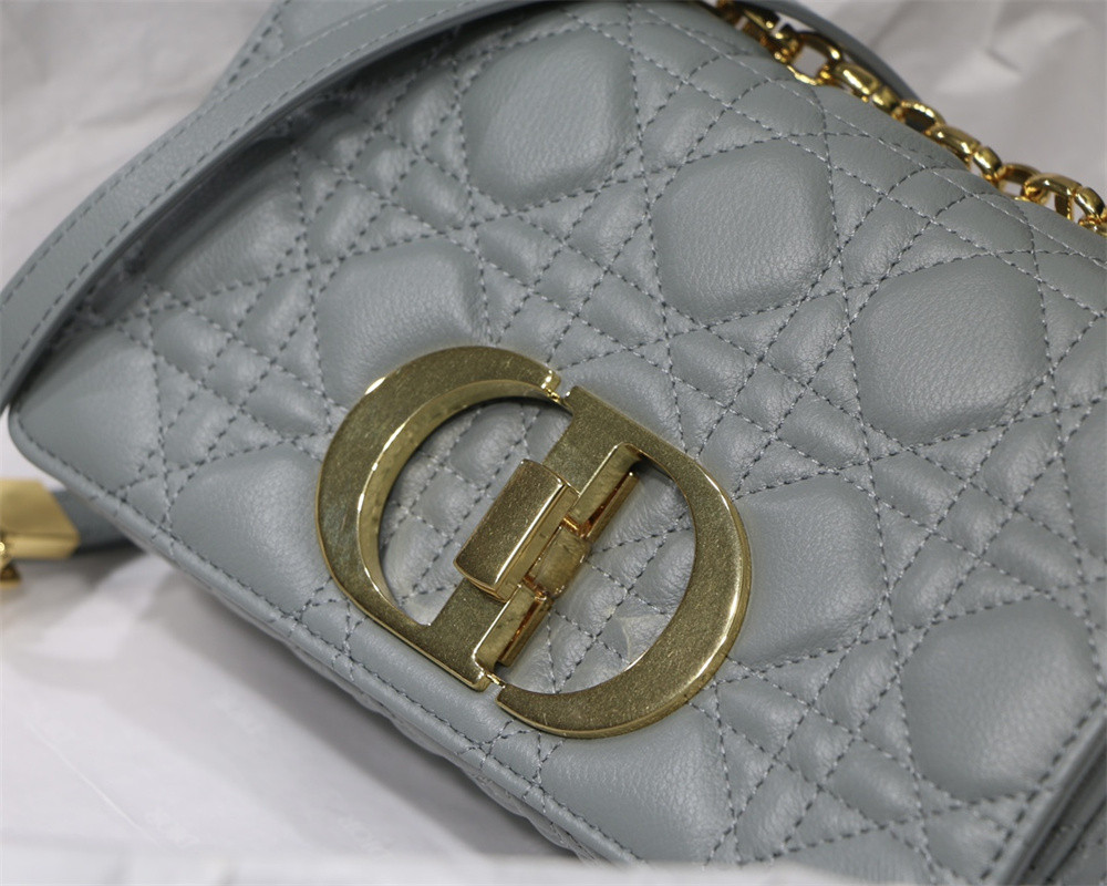 SMALL D*0r CARO BAG Stone Gray S*pple Cannage Calfskin 20 x 12 x 7 cm