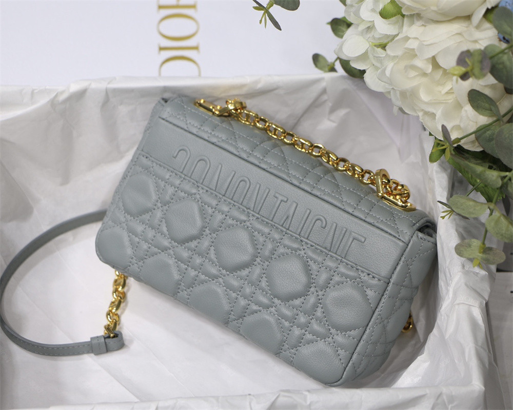 SMALL D*0r CARO BAG Stone Gray S*pple Cannage Calfskin 20 x 12 x 7 cm