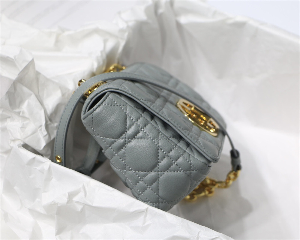 SMALL D*0r CARO BAG Stone Gray S*pple Cannage Calfskin 20 x 12 x 7 cm
