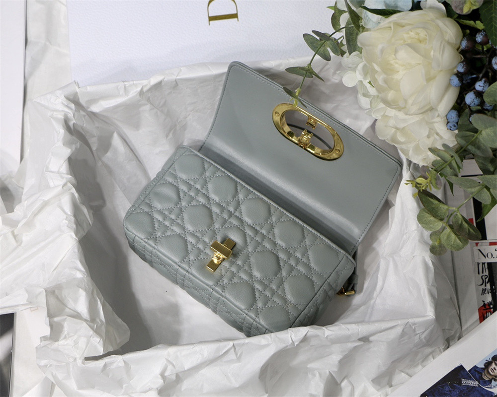SMALL D*0r CARO BAG Stone Gray S*pple Cannage Calfskin 20 x 12 x 7 cm