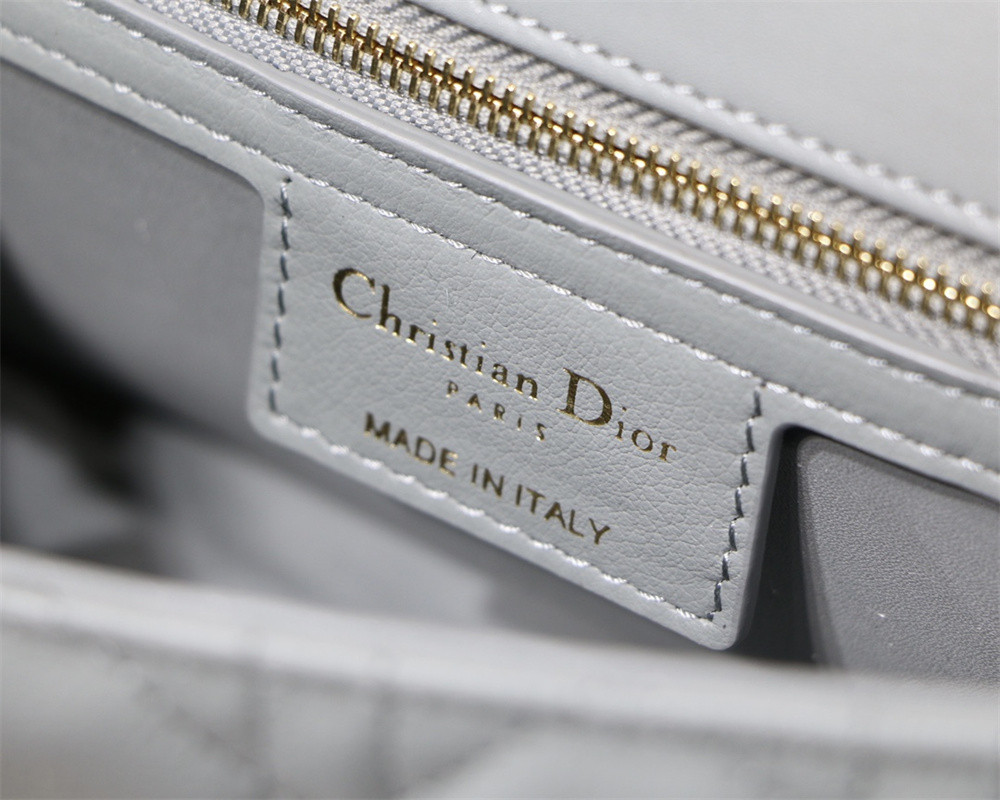 SMALL D*0r CARO BAG Stone Gray S*pple Cannage Calfskin 20 x 12 x 7 cm