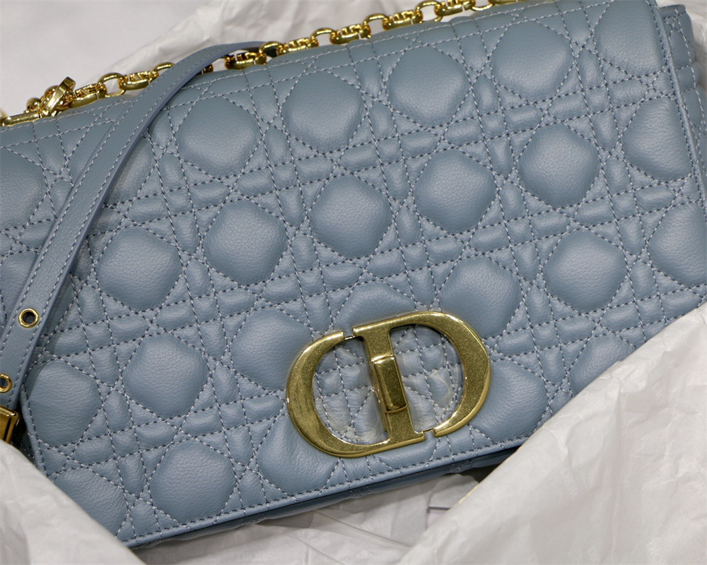 LARGE D*0r CARO BAG Light Blue S*pple Cannage Calfskin 29 x 18 x 10 cm