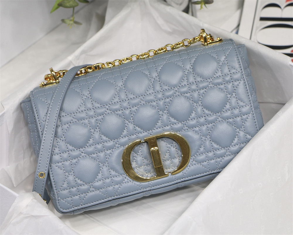 MEDIUM D*0r CARO BAG Cloud Blue S*pple Cannage Calfskin 25.5 x 15.5 x 8 cm