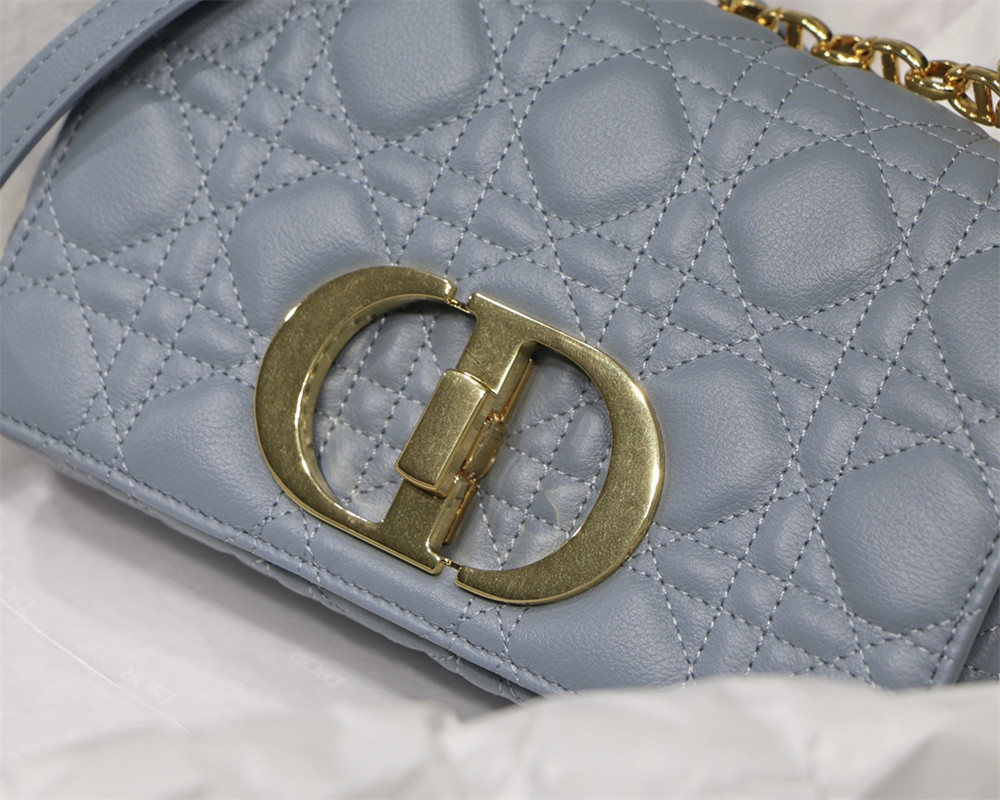 SMALL D*0r CARO BAG Light Blue S*pple Cannage Calfskin 20 x 12 x 7 cm