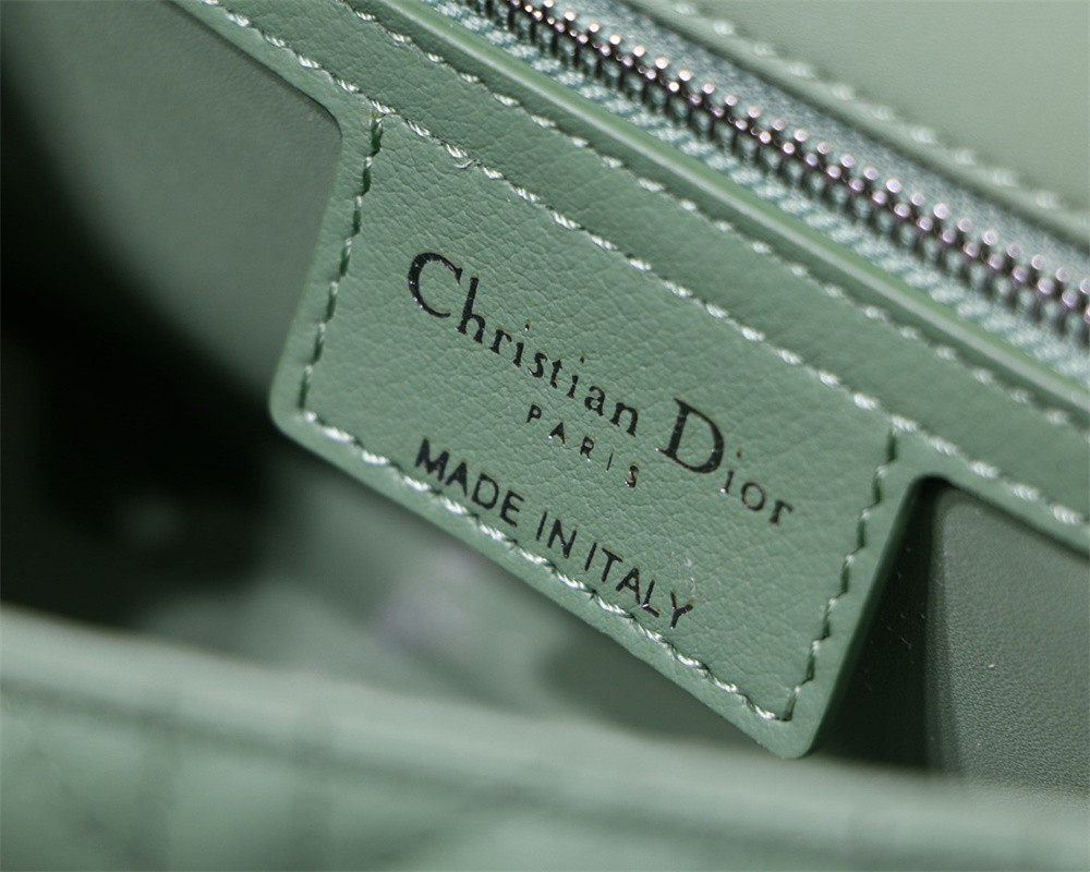 SMALL D*0r CARO BAG gREEN S*pple Cannage Calfskin With Silver Hardware 20 x 12 x 7 cm