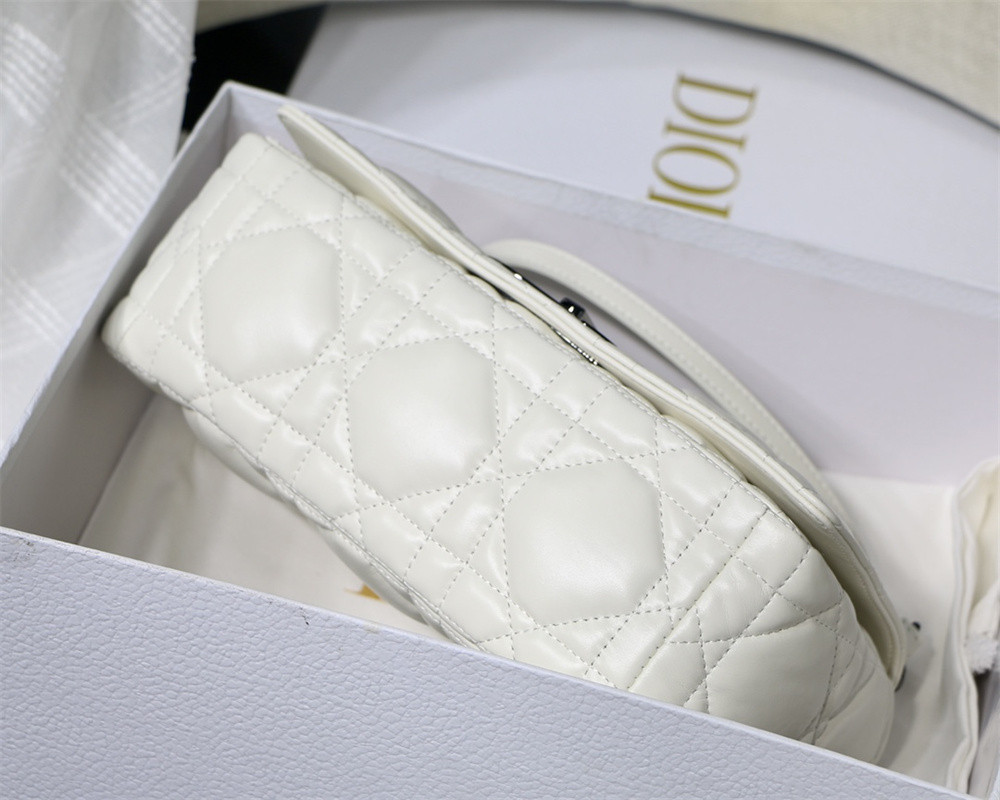MEDIUM D*0r CARO BAG IVORY S*pple Cannage Calfskin 25.5 x 15.5 x 8 cm