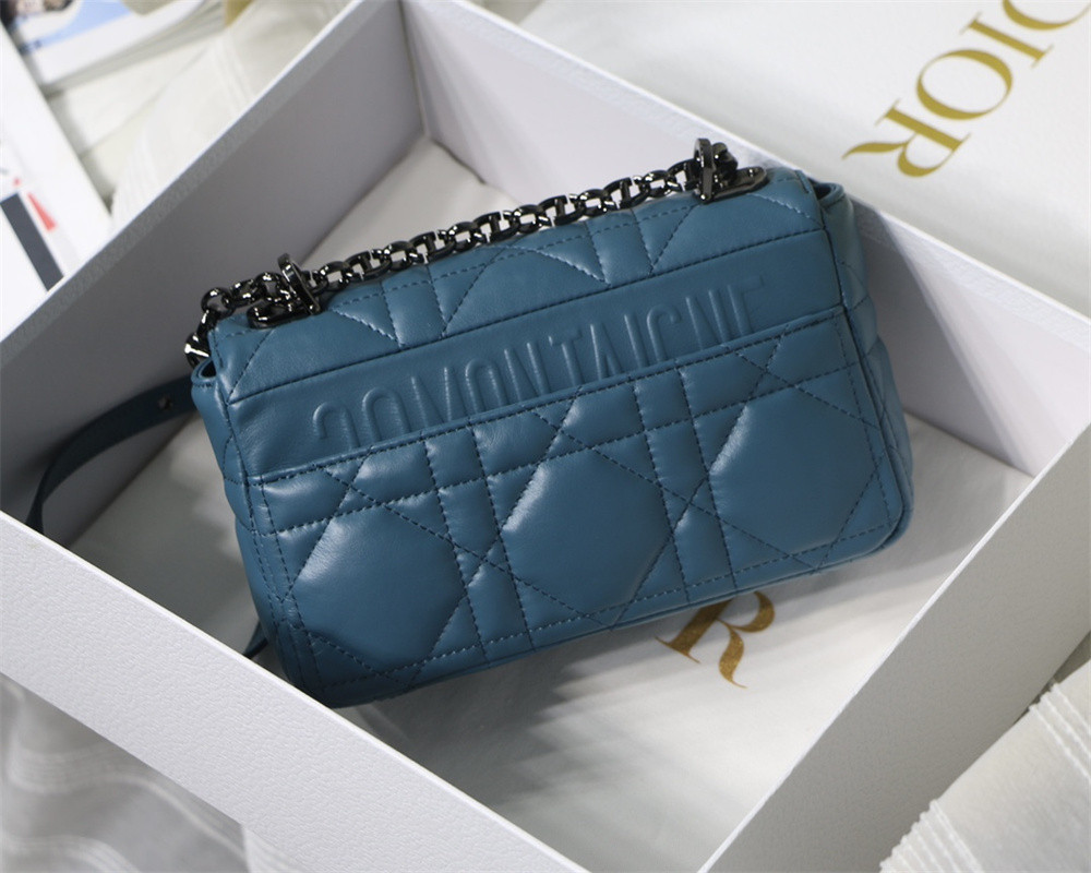 SMALL D*0r CARO BAG Navy S*pple Cannage Calfskin With Silver Hardware 20 x 12 x 7 cm