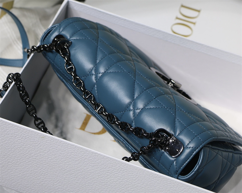 MEDIUM D*0r CARO BAG Navy S*pple Cannage Calfskin With Silver Hardware 25.5 x 15.5 x 8 cm