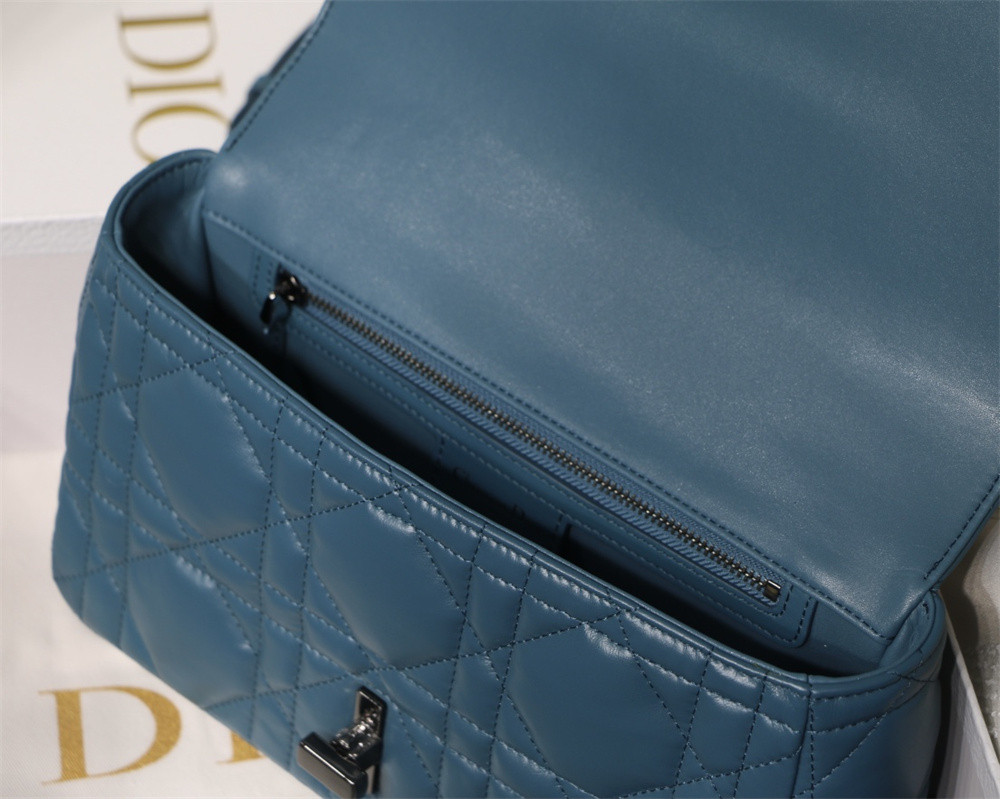 MEDIUM D*0r CARO BAG Navy S*pple Cannage Calfskin With Silver Hardware 25.5 x 15.5 x 8 cm