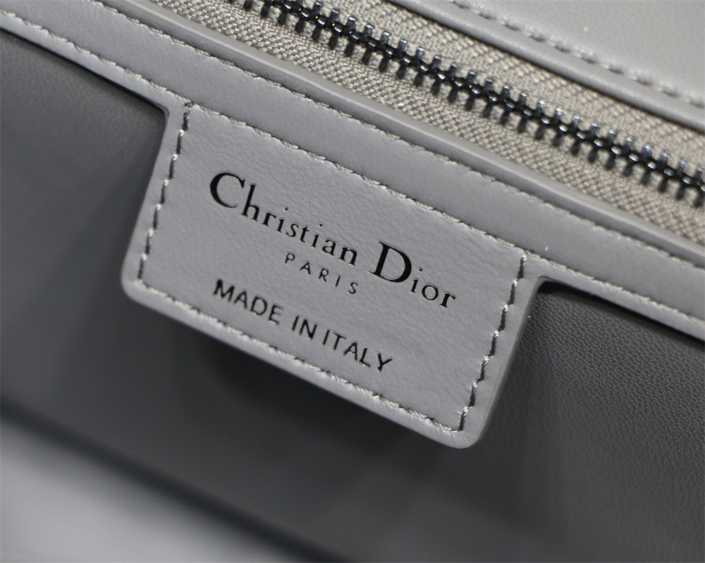 LARGE D*0r CARO BAG Stone Gray S*pple Cannage Calfskin With Silver Hardware 29 x 18 x 10 cm