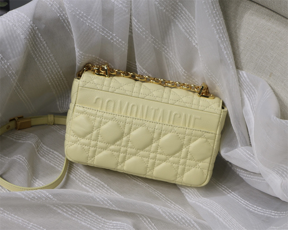 SMALL D*0r CARO BAG Light Yellow S*pple Cannage Calfskin 20 x 12 x 7 cm