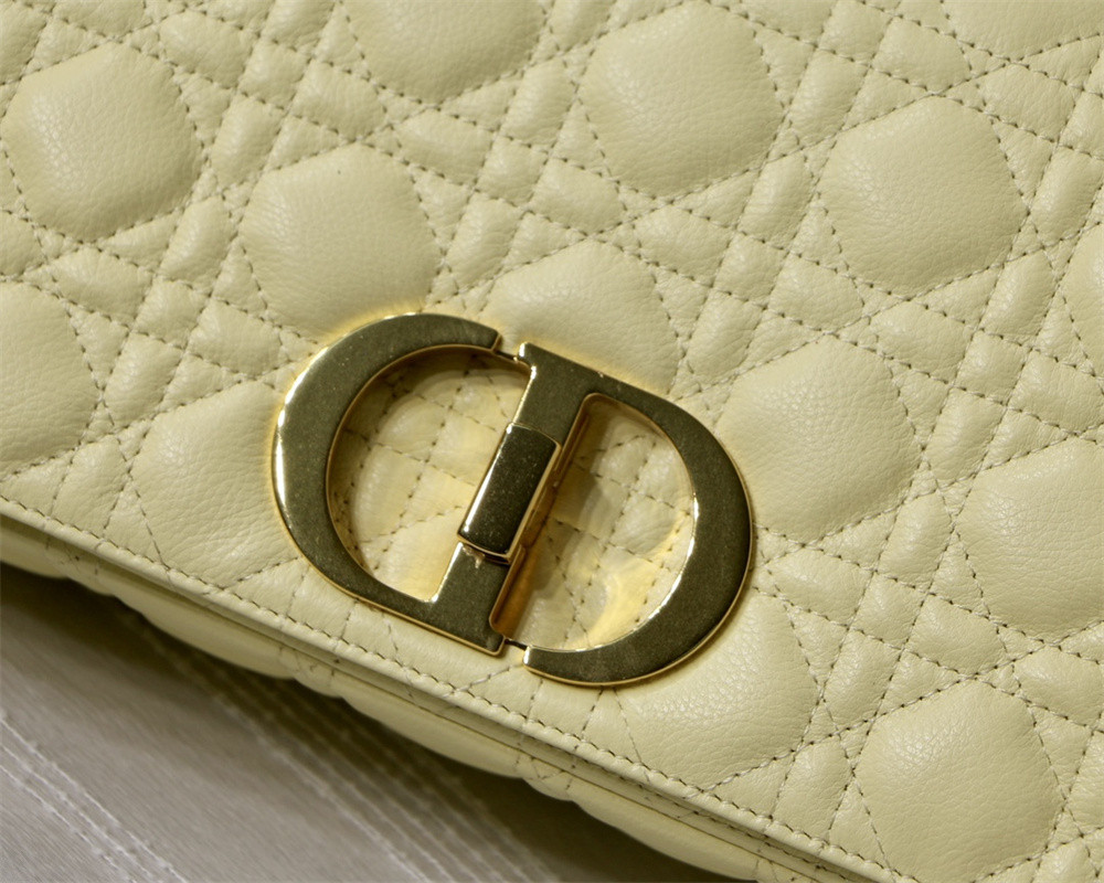 LARGE D*0r CARO BAG light yellow S*pple Cannage Calfskin 29 x 18 x 10 cm