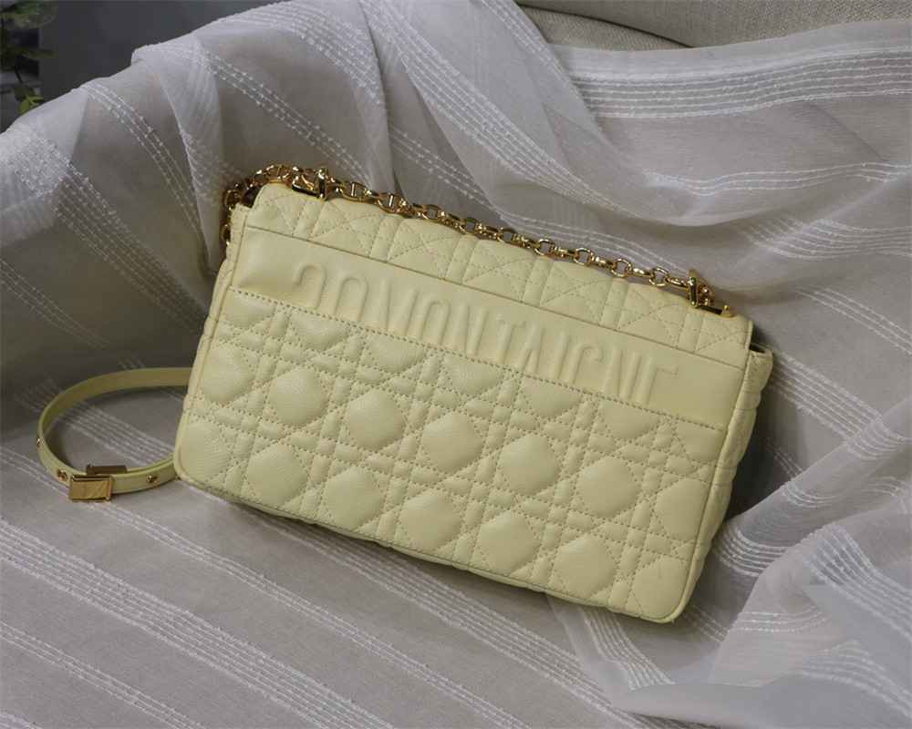 LARGE D*0r CARO BAG light yellow S*pple Cannage Calfskin 29 x 18 x 10 cm