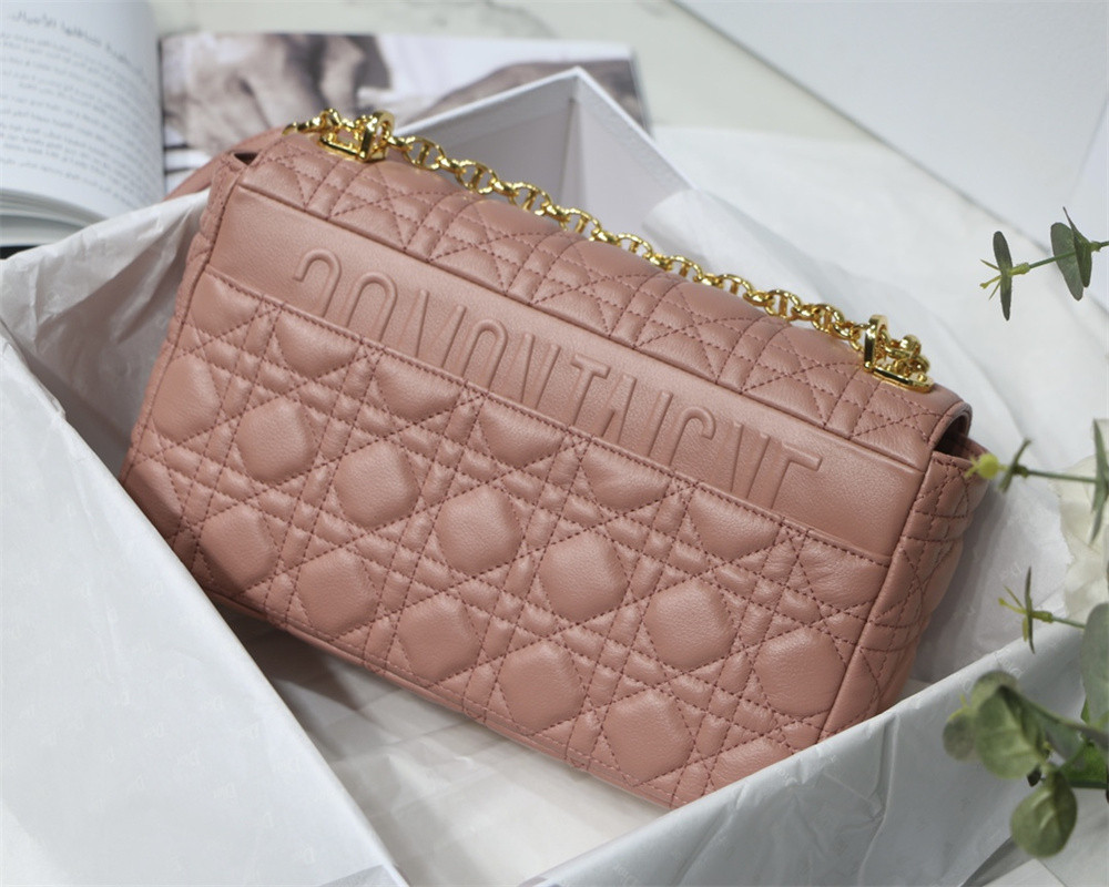LARGE D*0r CARO BAG Pink S*pple Cannage Calfskin 29 x 18 x 10 cm